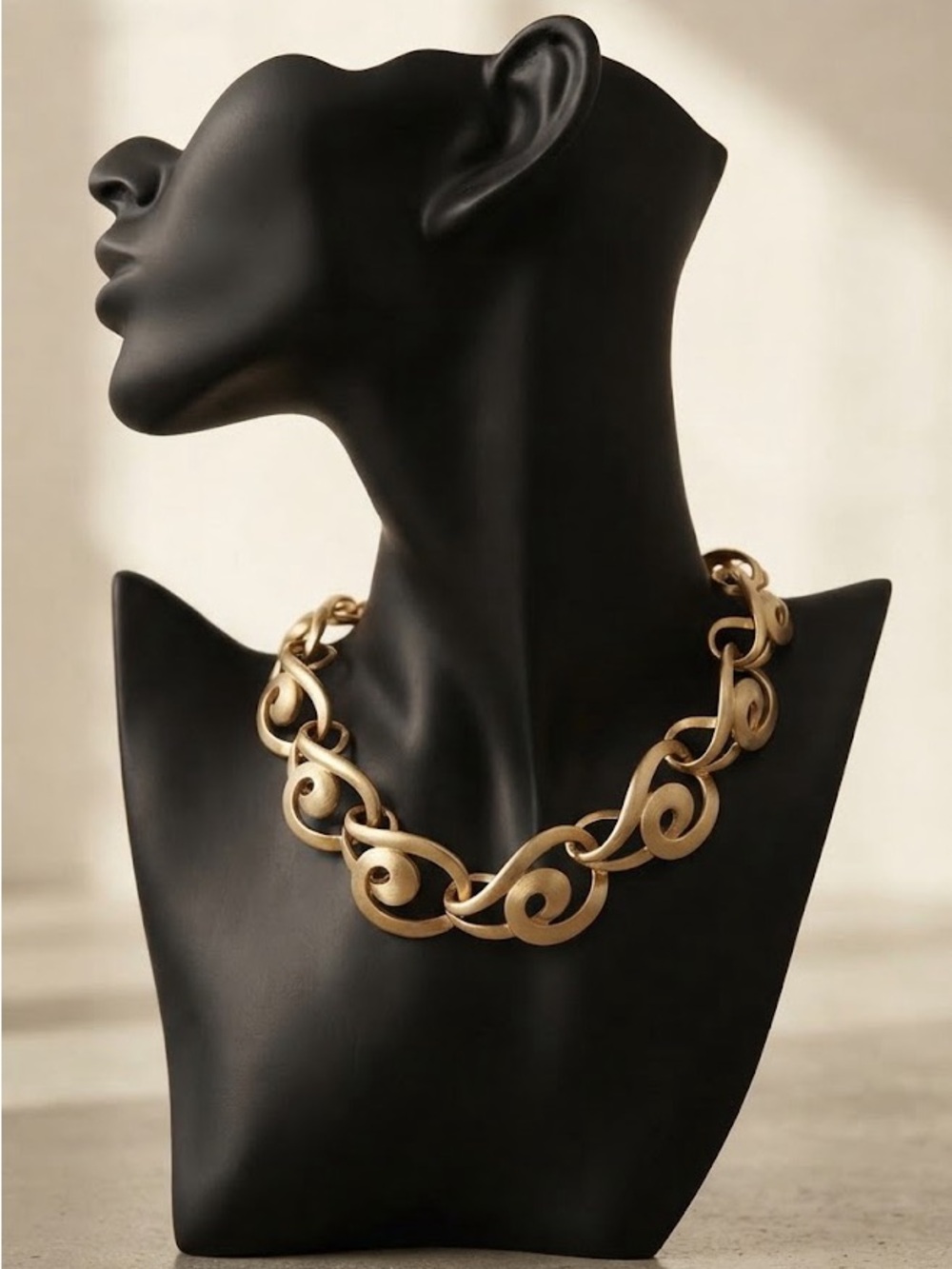 Vintage Erwin Pearl Gold Tone Ornate Swirl Statement Necklace Rare